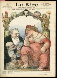 Illustration von Charles Leandre (1862-1934) für das Cover von Le Rire, 03/01/14 - Les étrennes de Marianne - Tribun - Clemenceau George, Jaurès Jean, Briand Aristide, Marianne, Caillaux Joseph (1863-1944)