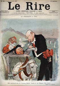 Der Präsident in Nizza - Der französische Präsident Félix Faure traf Königin Victoria in Nizza - Karikatur von Charles Leandre (1862-1934) in „Le Rire“ vom 23. April 1898