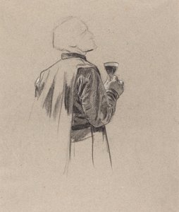 Ein bärtiger Herr mit einem Glas Wein von Charles Louis Lucien Muller