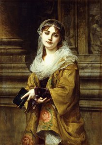 Eine junge Frau vor einer Kirche von Charles Louis Lucien Muller