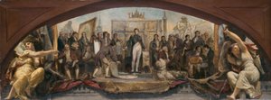 Skizze für den Denon-Pavillon im Louvre: Die vier künstlerischen Zeitalter Frankreichs - Präsentation der Pläne an Napoleon, ca. 1864