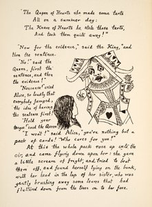 Die Rote Königin sagt zu Alice: Halt den Mund, Illustration aus Alice unter der Erde, veröffentlicht 1886 von Charles Lutwidge Dodgson