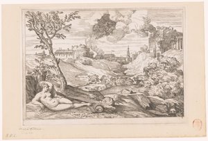 Landschaft mit Andromeda, bewacht vom Drachen, und Perseus, der in einer Wolke heranfliegt