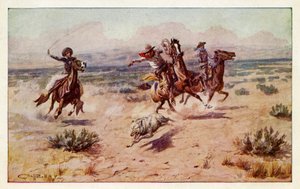 Cowboys jagen einen Präriewolf von Charles Marion Russell