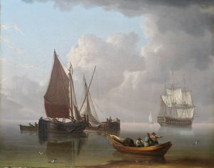 Schiffe in der Flaute vor der Küste, ca. 1800