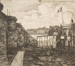Bain-froid Chevrier Chevriers Kaltbadeanstalt, oder Die Schulbäder, Paris von Charles Meryon