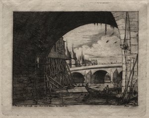 Radierungen von Paris: Ein Bogen der Notre Dame Brücke, 1853 von Charles Meryon