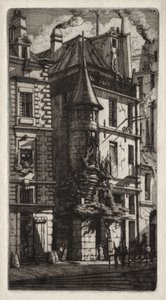 Radierungen von Paris: Haus mit einem Turm, Weberstraße von Charles Meryon