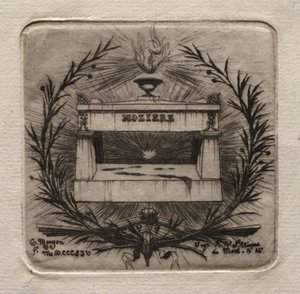 Radierungen von Paris: Molières Grab im Père Lachaise Friedhof, 1854