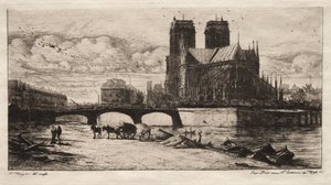 Radierungen von Paris: Die Apsis der Kathedrale Notre Dame
