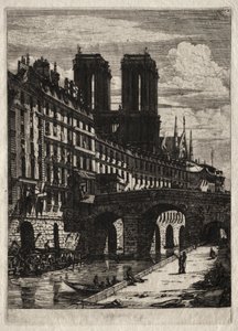 Radierungen von Paris: Die kleine Brücke von Charles Meryon