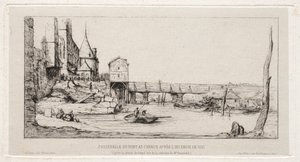 Fußgängerbrücke, die vorübergehend die Börsenbrücke ersetzt, Paris, nach dem Brand von 1621 von Charles Meryon
