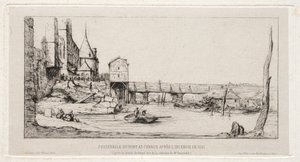 Fußgängerbrücke, die vorübergehend die Exchange-Brücke ersetzt, Paris, nach dem Brand von 1621 von Charles Meryon