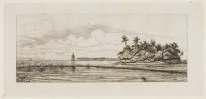 Ozeanien: Fischen, nahe Inseln mit Palmen in der Uea- oder Wallis-Gruppe, 1845 von Charles Meryon