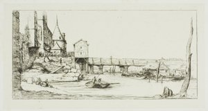 Die Fußgängerbrücke, die vorübergehend die Pont-au-Change ersetzt, Paris, nach dem Brand von 1621 von Charles Meryon