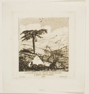 Das strohgedeckte Häuschen des alten Soldaten, Akaroa, 1845 von Charles Meryon