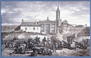 Kampagnen in Italien: Napoleon Bonaparte (1769-1821) und Marschall Augereau setzen 1796 eine Tür von Verona in Italien mit einer Kanone, Zeichnung in Feder zugeschrieben Charles Meynier (1768-1832). Maße 0,25x0,4 m. Paris, Louvre Museum von Charles Meynier