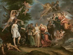 Frankreich triumphiert und ermutigt die Wissenschaften und Künste während des Krieges, 1794 von Charles Meynier