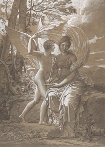 Die Muse Erato schreibt Verse inspiriert von der Liebe von Charles Meynier