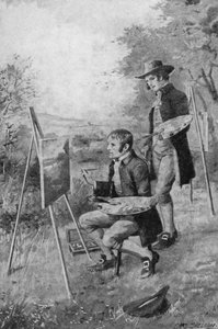 Der Dorfinstallateur hilft einem jungen John Constable, eine Szene in Suffolk zu malen von Charles Mills (after) Sheldon