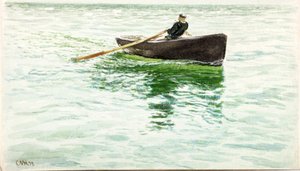Mann rudert ein Beiboot von Charles Napier Hemy
