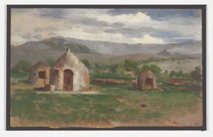 Landschaftsskizze mit primitiven Hütten, Provence von Charles Nègre