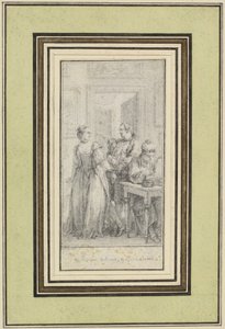 Achter Tag, erste Geschichte, Madonna Ambruogia gibt ihrem Ehemann die zweihundert Florin, die sie von Gulfardo als Bezahlung für ihre Gunst erhalten hat von Charles Nicolas Cochin II