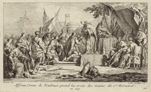 Alfons I., Graf von Toulouse, nimmt das Kreuz aus der Hand von Bernhard von Clairvaux und gelobt, am Zweiten Kreuzzug teilzunehmen von Charles Nicolas II Cochin