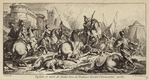 Niederlage und Tod von Didier von Toulouse vor Carcassonne, 587 (Gravur) von Charles Nicolas II Cochin