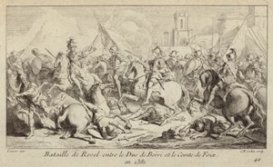 Die Armeen des Herzogs von Berry und des Grafen von Foix kämpfen in der Schlacht von Revel, Frankreich von Charles Nicolas II Cochin