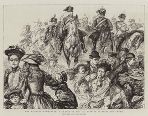 Die Militärmanöver, ein Angriff der 8. Husaren zerstreut die Menge