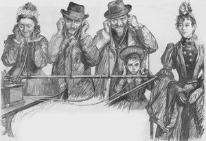 Besucher der Pariser Ausstellung hören den Phonographen