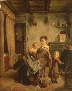 Cache-Cache, ein Innenraum mit Mutter und Kind