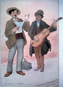 Kleine Berufe von Paris: Straßensänger. Zeichnung von Charles Pezeu dit Carlopez (20. Jahrhundert)