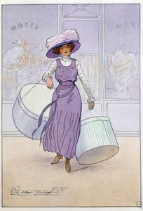 Kleine Berufe von Paris: die Modistin. Zeichnung von Charles Pezeu dit Carlopez (20. Jahrhundert) von Charles Pezeu Carlopez