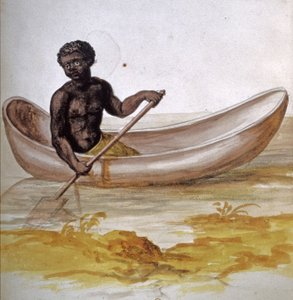 Junger Neger in einem Kanu in der Karibik, ca. 1686 von Charles Plumier