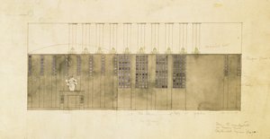 Entwurf für eine Wand, Tisch und Türen, 1905 von Charles Rennie Mackintosh