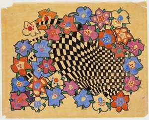 Blumen- und karierter Stoffentwurf, ca. 1916 von Charles Rennie Mackintosh