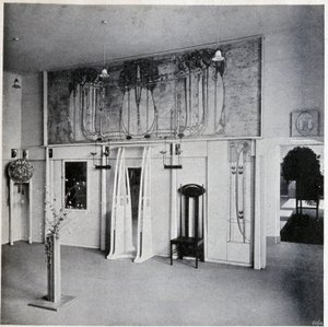 Innenansicht eines dekorativen Kunstsalons in Wien, um 1900 (Dekor und Möbel von Charles Rennie und Margaret MacDonald Mackintosh) von Charles Rennie Mackintosh