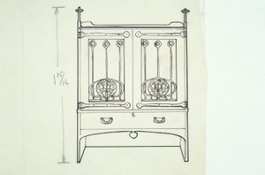 Linienzeichnung eines Möbels (ein Frisiertisch), ca. 1910 von Charles Rennie Mackintosh