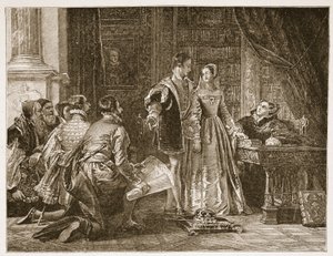 Lady Jane Greys Widerwillen, die Krone anzunehmen, Sion House, 8. Juli 1553, Illustration aus 