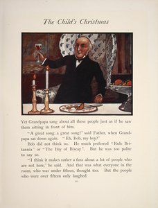Illustration eines Mannes, der bei einem Weihnachtsessen ein Glas erhebt von Charles Robinson