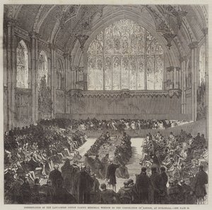 Übergabe des Lancashire Cotton Famine Memorial Window an die Corporation of London, in der Guildhall von Sir John Charles Robinson