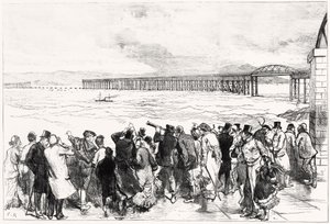 Die Tay-Brücke, wie sie am Montag, den 29. Dezember, um zehn Uhr erschien (Kupferstich) von Charles Robinson