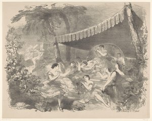 Ballettszene mit Nymphen (Aankondigingsbiljetten van balletten en toneelstukken opgevoerd in de Amsterdamse Stadsschouwburg) von Charles Rochussen