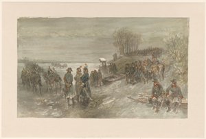 Französische Truppen überqueren einen zugefrorenen Fluss von Charles Rochussen