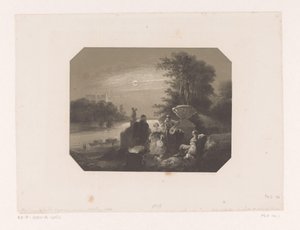 Männer und Frauen in Landschaft bei Mondlicht