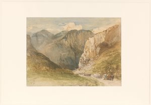 Ochsenkarren auf einem Weg zwischen den Bergen im Kanton St. Gallen