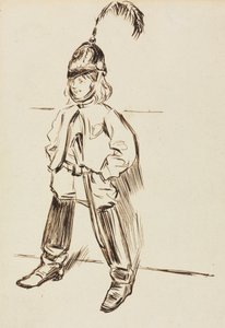 Studie eines Kindes mit Helm und Stiefeln