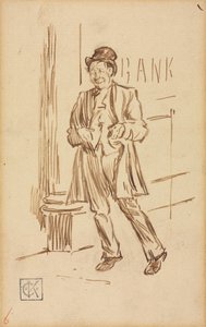 Studie eines betrunkenen Mannes vor einer Bank